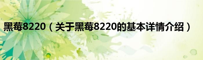 黑莓8220（关于黑莓8220的基本详情介绍）