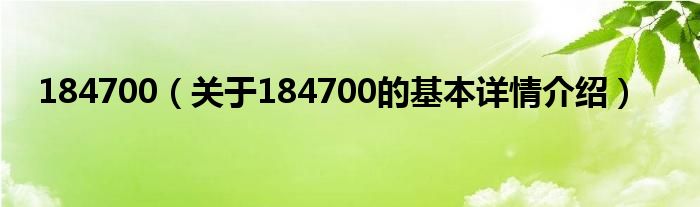 184700（关于184700的基本详情介绍）