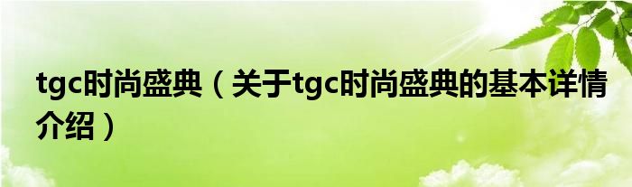 tgc时尚盛典（关于tgc时尚盛典的基本详情介绍）