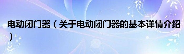 电动闭门器（关于电动闭门器的基本详情介绍）