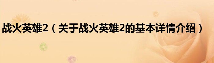 战火英雄2（关于战火英雄2的基本详情介绍）