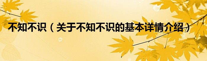 不知不识（关于不知不识的基本详情介绍）