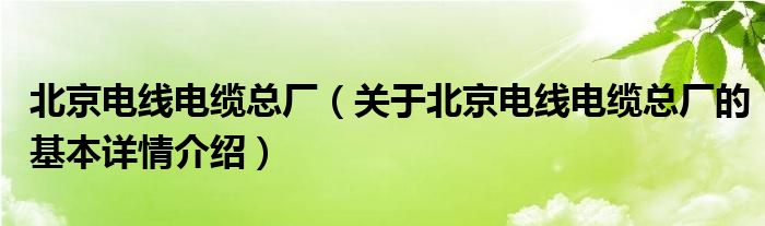 北京电线电缆总厂（关于北京电线电缆总厂的基本详情介绍）