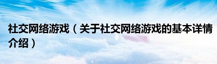 社交网络游戏（关于社交网络游戏的基本详情介绍）