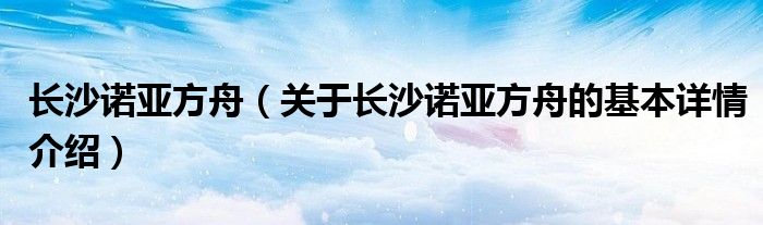 长沙诺亚方舟（关于长沙诺亚方舟的基本详情介绍）