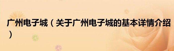 广州电子城（关于广州电子城的基本详情介绍）