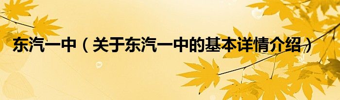 东汽一中（关于东汽一中的基本详情介绍）