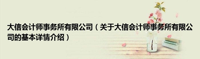 大信会计师事务所有限公司（关于大信会计师事务所有限公司的基本详情介绍）