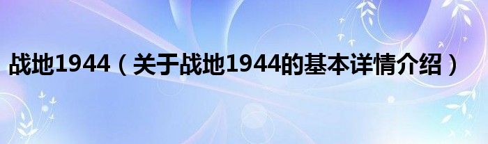 战地1944（关于战地1944的基本详情介绍）