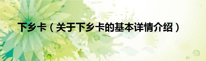 下乡卡（关于下乡卡的基本详情介绍）