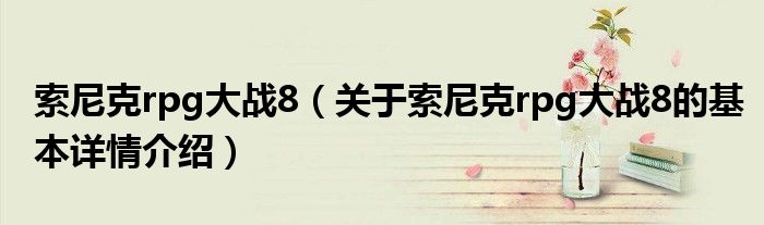 索尼克rpg大战8（关于索尼克rpg大战8的基本详情介绍）