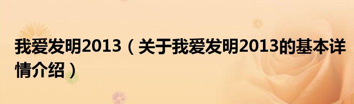 我爱发明2013（关于我爱发明2013的基本详情介绍）