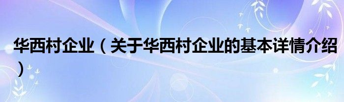 华西村企业（关于华西村企业的基本详情介绍）