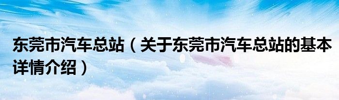 东莞市汽车总站（关于东莞市汽车总站的基本详情介绍）