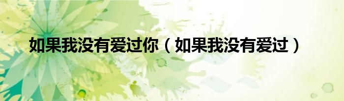 如果我没有爱过你（如果我没有爱过）