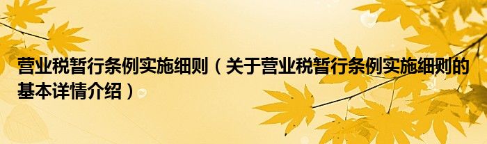 营业税暂行条例实施细则（关于营业税暂行条例实施细则的基本详情介绍）