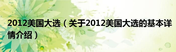 2012美国大选（关于2012美国大选的基本详情介绍）