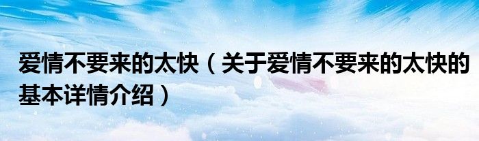 爱情不要来的太快（关于爱情不要来的太快的基本详情介绍）