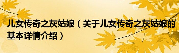 儿女传奇之灰姑娘（关于儿女传奇之灰姑娘的基本详情介绍）