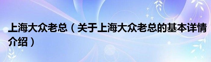 上海大众老总（关于上海大众老总的基本详情介绍）
