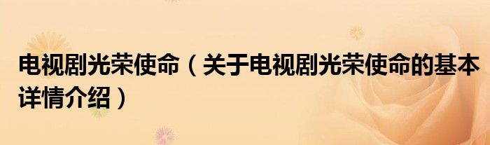 电视剧光荣使命（关于电视剧光荣使命的基本详情介绍）