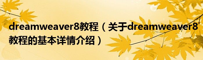 dreamweaver8教程（关于dreamweaver8教程的基本详情介绍）