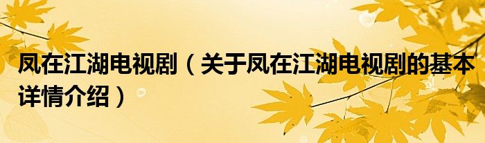 凤在江湖电视剧（关于凤在江湖电视剧的基本详情介绍）