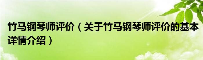 竹马钢琴师评价（关于竹马钢琴师评价的基本详情介绍）