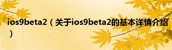 ios9beta2（关于ios9beta2的基本详情介绍）