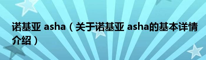 诺基亚 asha（关于诺基亚 asha的基本详情介绍）