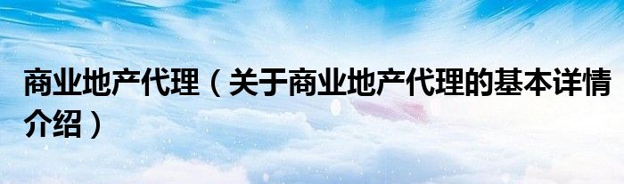商业地产代理（关于商业地产代理的基本详情介绍）