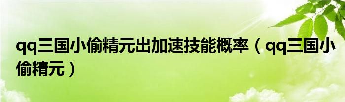 qq三国小偷精元出加速技能概率（qq三国小偷精元）