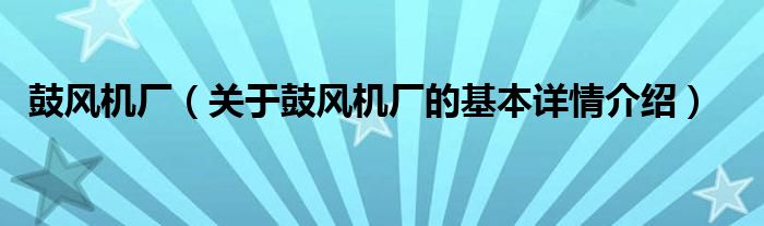 鼓风机厂（关于鼓风机厂的基本详情介绍）