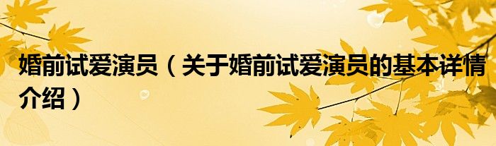 婚前试爱演员（关于婚前试爱演员的基本详情介绍）