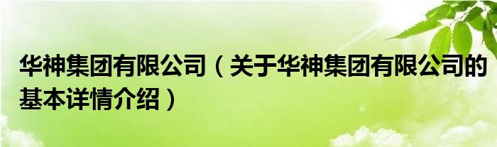 华神集团有限公司（关于华神集团有限公司的基本详情介绍）