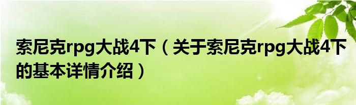 索尼克rpg大战4下（关于索尼克rpg大战4下的基本详情介绍）