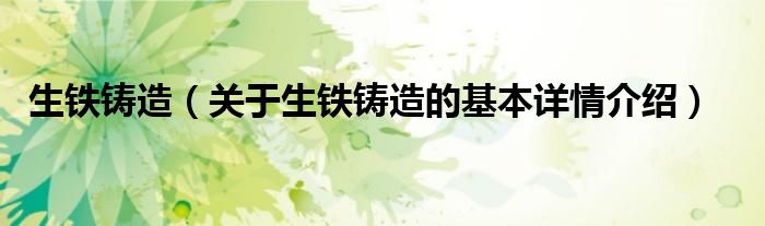 生铁铸造（关于生铁铸造的基本详情介绍）