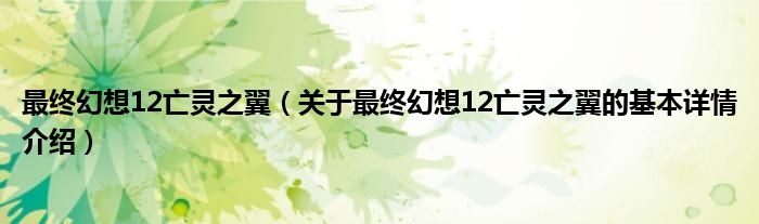 最终幻想12亡灵之翼（关于最终幻想12亡灵之翼的基本详情介绍）