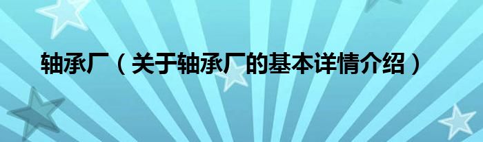 轴承厂（关于轴承厂的基本详情介绍）
