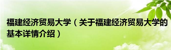 福建经济贸易大学（关于福建经济贸易大学的基本详情介绍）