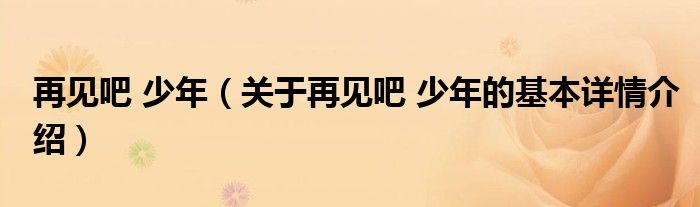 再见吧 少年（关于再见吧 少年的基本详情介绍）