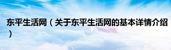 东平生活网（关于东平生活网的基本详情介绍）