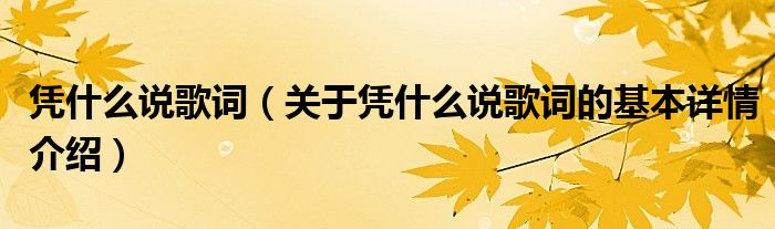 凭什么说歌词（关于凭什么说歌词的基本详情介绍）