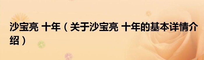 沙宝亮 十年（关于沙宝亮 十年的基本详情介绍）