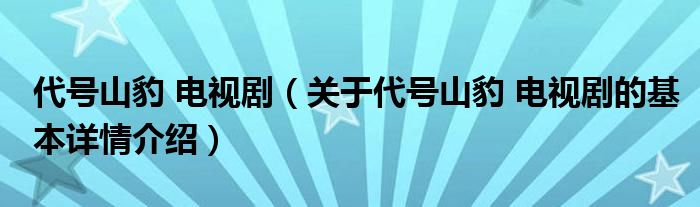 代号山豹 电视剧（关于代号山豹 电视剧的基本详情介绍）