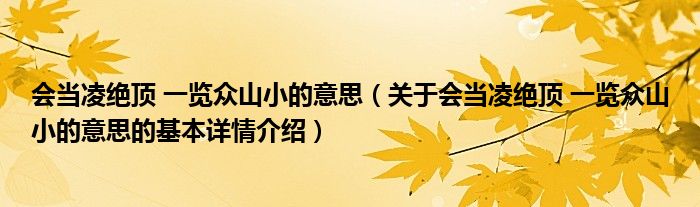 会当凌绝顶 一览众山小的意思（关于会当凌绝顶 一览众山小的意思的基本详情介绍）
