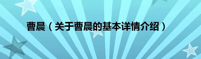 曹晨（关于曹晨的基本详情介绍）