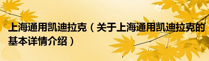 上海通用凯迪拉克（关于上海通用凯迪拉克的基本详情介绍）