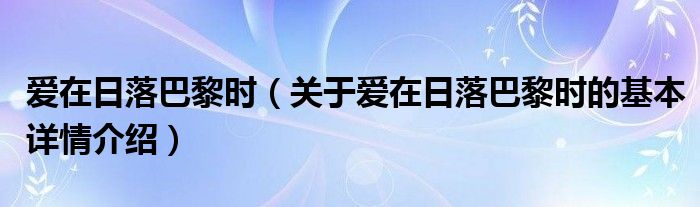 爱在日落巴黎时（关于爱在日落巴黎时的基本详情介绍）