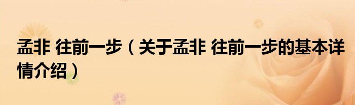 孟非 往前一步（关于孟非 往前一步的基本详情介绍）